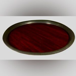 Vintage MCM 1970’s Revere Pewter Faux Wood Round Serving Tray Barware